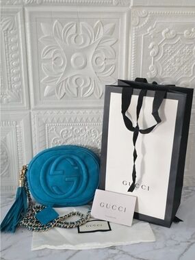 Gucci Teal Leather Disco Crossbody Bag with Tassel